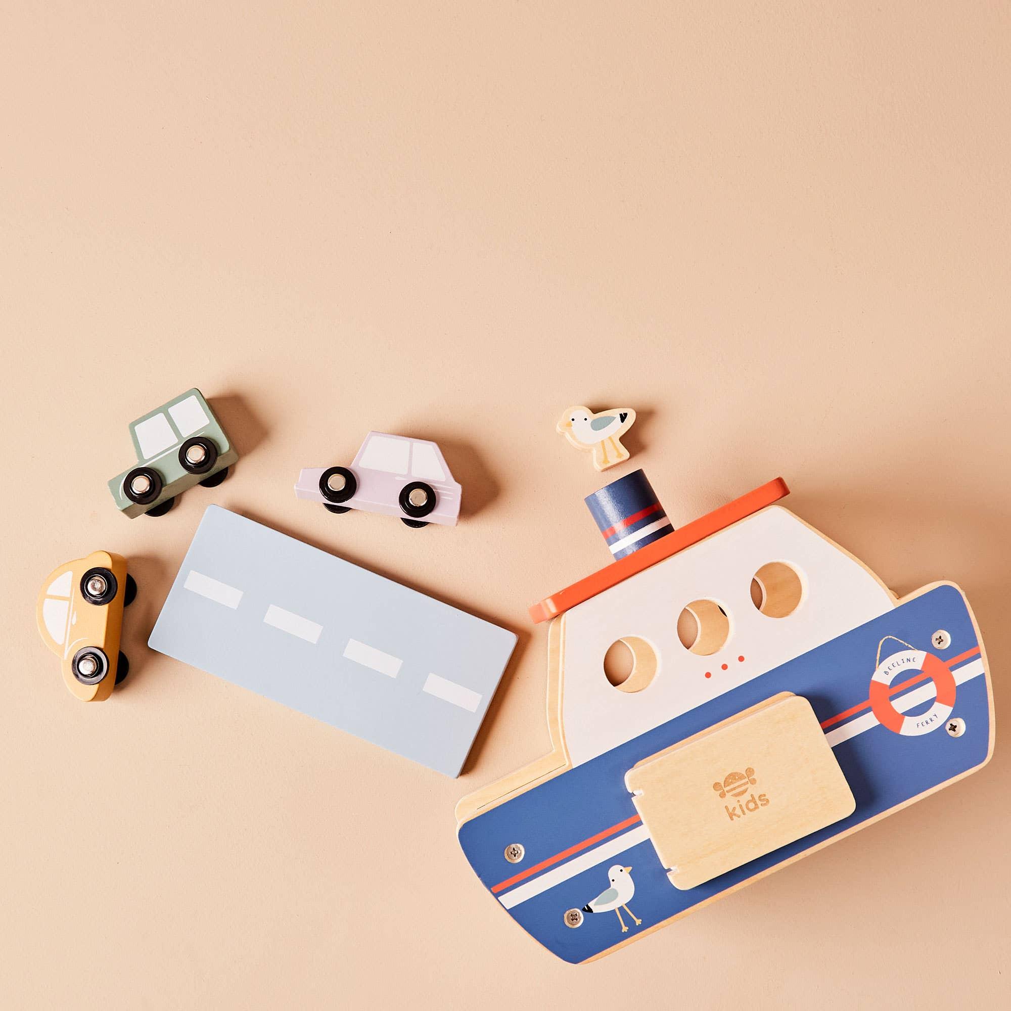 Just Bee Kids Wooden Ferry Toy Playset with Cars FSC